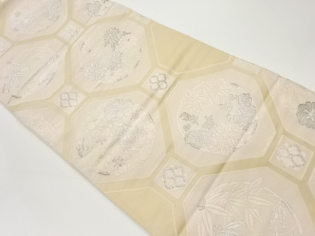 蜀江に笹・花々模様織出し袋帯